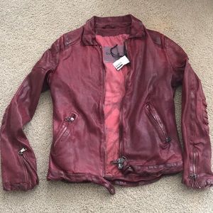 Italian leather biker jacket. Rouge